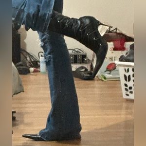 Bronx long pointy toe studded knee high boots 42eu